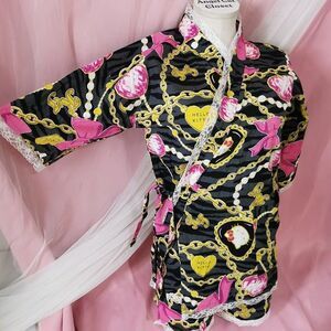 Hello Kitty Outfit Size Small Rare Black/Pink Lace Chains Ribbon Top Shorts Set